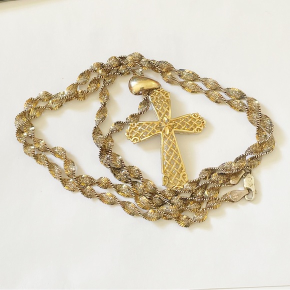 14K Gold Cross with 925 Sterling Silver Milor Italy Chain - Picture 4 of 5